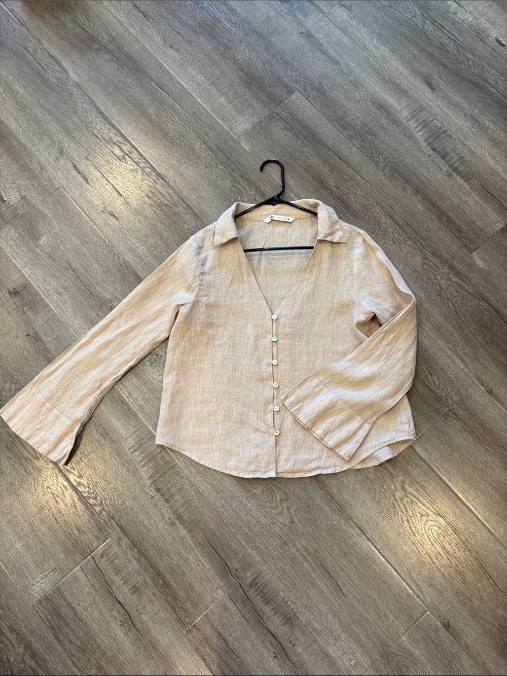 Zara Brown Beige Linen Button-Down Blouse - Picture 2 of 5